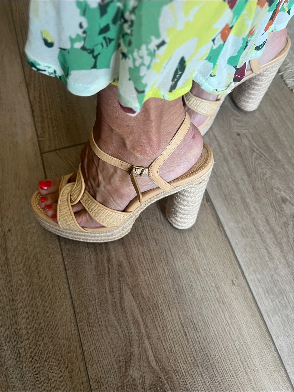 Coach Woven Platform Block Heel Sandals - Cream